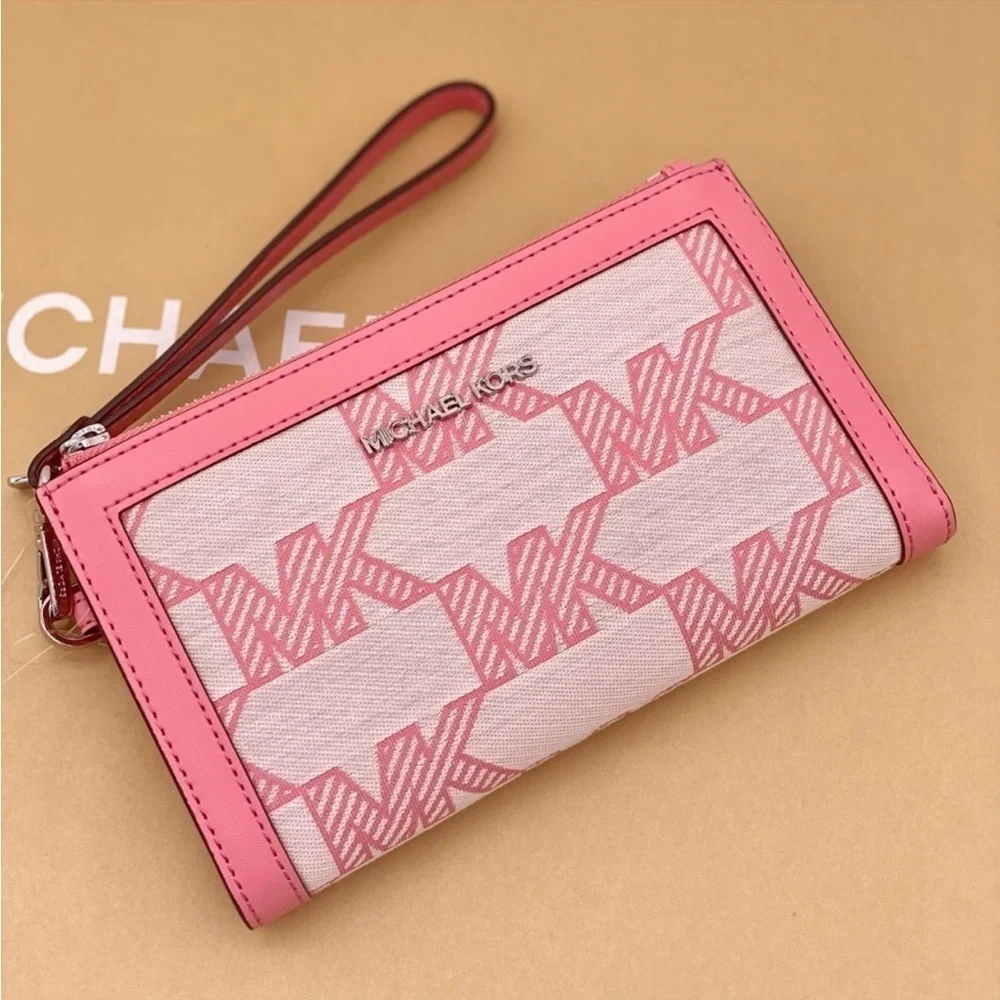 Michael Kors DoubleZip Wristlet Wallet Tea Rose